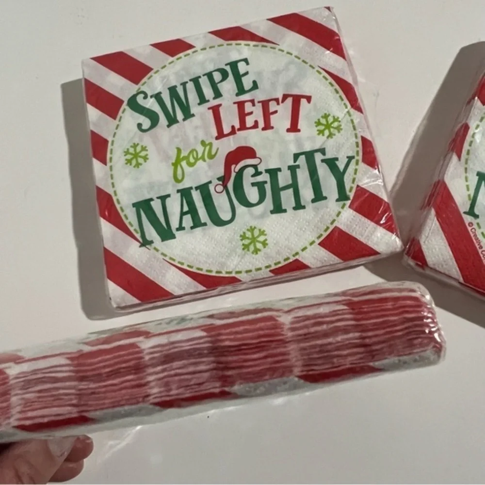 Festive Holiday Cocktail Beverage Napkins Swipe Left For Naughty Graphic 3 Packs